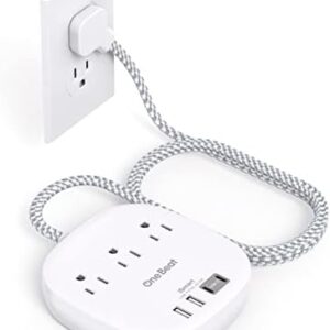Flat Plug Power Strip, 5ft Ultra Flat Extension Cord - 3 Outlets 4 USB Ports (2 USB C) 22.5W/4.5A Desktop Charging Station, Power Strip No Surge Protection for Cruise Ship, Dorm Room Travel Essential