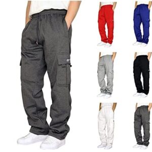Men's Heavyweight Fleece Cargo Sweatpants Stretch Elastic Waist Jogger Pants 2023 Outdoor Sports Trousers with Pockets