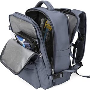 Large Travel Backpack Women, Carry On Backpack,Hiking Backpack Waterproof Outdoor Sports Rucksack Casual Daypack with USB Charging Port Shoes Compartment, Grey Blue