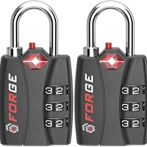 Forge TSA Approved Locks, Luggage Locks TSA Approved for School,Gym, Suitcase,Baggage, Locker. Open Alert Indicator, Easy Read Dials, Alloy Body TSA Locks, Suitcase Locks. Matte Black 2 Locks.