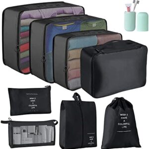 Blibly Packing Cubes for Suitcase, 9 PCS Lightweight Travel Luggage Organizers Set, Waterproof Luggage Packing Cubes for Travel Accessories(Black)
