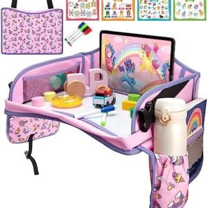 Blissful Diary Travel Tray For Kids Car Seat, Toddler Road Trip Essentials With Drawing Kit, Carseat Tray For Kids Travel, Road Trip Must Haves For Kids, Kids Travel Tray for Car Seat - Pink