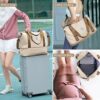 Travel Bag,Waterproof Duffel Gym Tote Bag,Weekender Carry On Overnight Bags for Women with Trolley Sleeve Wet Pocket,Travel Duffel Bags Hospital Bag, Beige Brown - Image 7