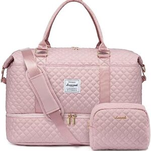 LOVEVOOK Travel Duffle Bag, Weekender Bags for Women with Shoe Compartment, Carry on Overnight Bag with Toiletry Bag, Gym Duffel Bag with Wet Pocket, Hospital Bags for Labor and Delivery, Pink