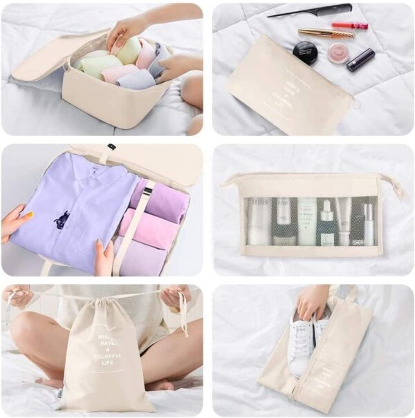 Packing Cubes - 9 PCS Travel Luggage Organizers Set Waterproof Suitcase Organizer Bags Travel Essentials Clothes Shoes Cosmetics Toiletries Storage Bags (Beige) - Image 4
